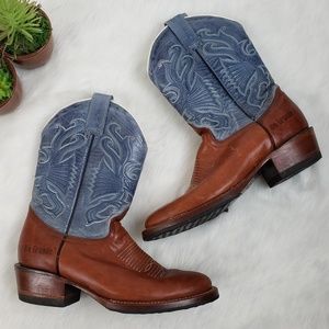 Rio Grande Limited brown & blue cowboy boots sz 8
